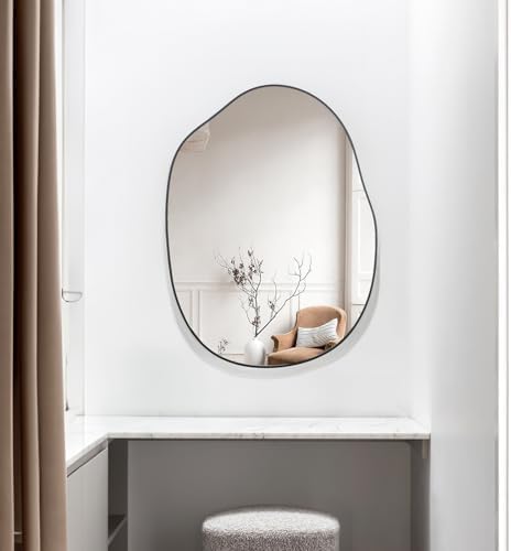 Black Irregular Mirror for Bathroom Asymmetrical Wood Vanity Mirror 24"x32" - Image 6