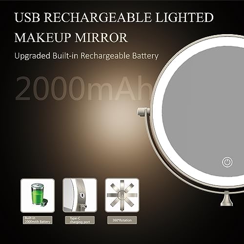8" Wall Mounted Makeup Mirror, Oval Base, Brushed Nickel - Image 6