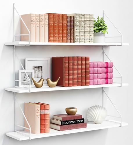 White Floating Shelves for Wall 36 Inch Long, Large Wall Book Shelf Unit by Harwaya