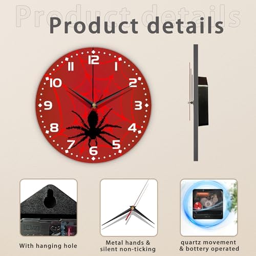 Spider On Spider Web Wall Clock Vintage Wooden Wall Clock Silent Non-Ticking - Image 3
