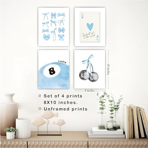okaxscm Blue Coquette Trendy Preppy Wall Art Prints Set of 4, Coquette Room - Image 3