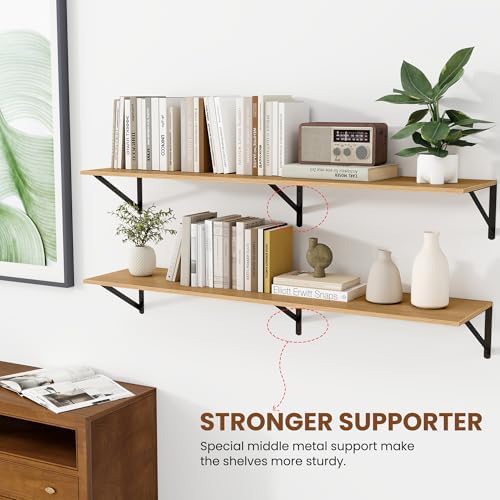 Heimlove 48W x 12D Deep Floating Shelves Set of 2 Oak - Image 5
