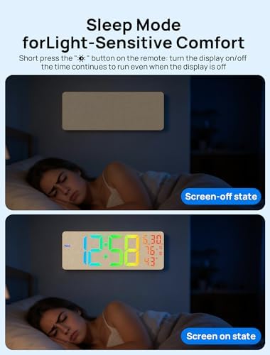 MASHI Fabric Textured 17.3" Large Digital Wall Clock, 9-Color Night Light - Image 6