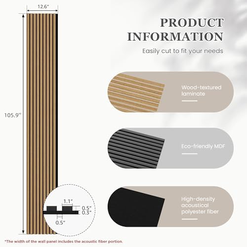 2 Pack 105.9" x 12.6" x 0.8" Acoustic Wall Panels Sound Absorbing, Wood Slat - Image 3