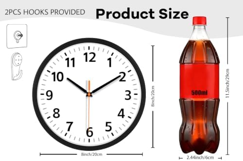 8" Silent Wall Clock, Battery Operated Clock - Image 3