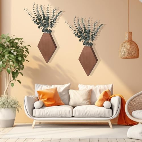 Chunful 2 Pcs Wooden Wall Planter Decor, Walnut Color, 9.8 x 6.6 x 1.2 Inches - Image 5