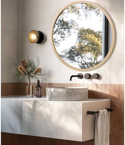JJUUYOU Large Round Mirrors for Wall Circular Mirror for Bathroom 24 Inc Wood - Image 3