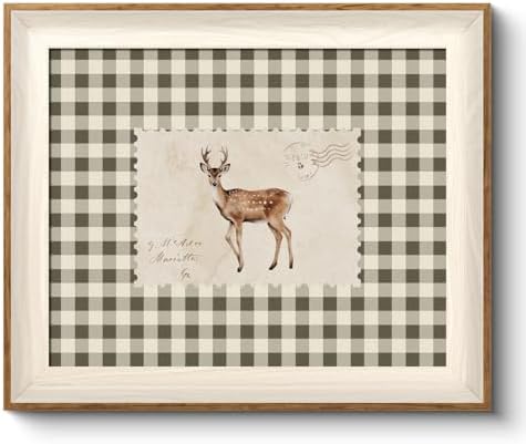 VIYYIEA Framed Warm Sika Deer Stamp Canvas Wall Art by VIYYIEAART