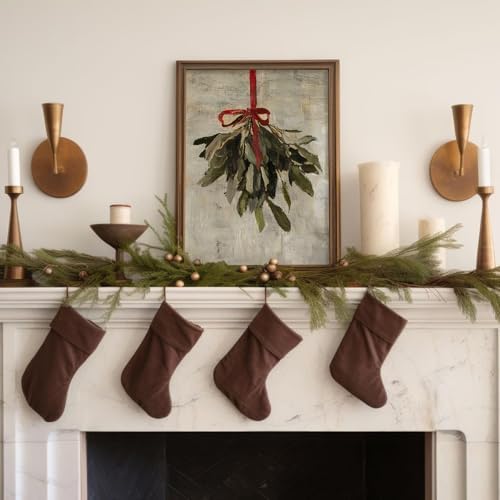 uniro Vintage Christmas Mistletoe Print Artwork Painting Winter Farmhouse - Image 2