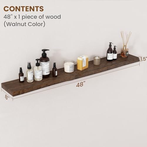 FLYJOE Floating Shelves for Wall Decor, Rustic Solid Elm Wood Live Edge - Image 2