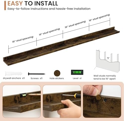 Dreamland Picture Ledge Shelf for Wall, Floating Shelves Set of 2, 72 inch Long - Image 4