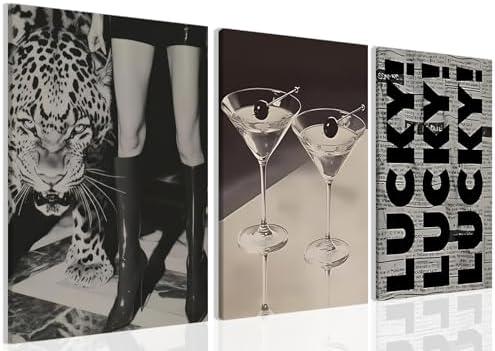 Trendy Leopard Canvas Wall Art Set of 3, Fashion Leopard, LUCKY Typography Wall by Unknown