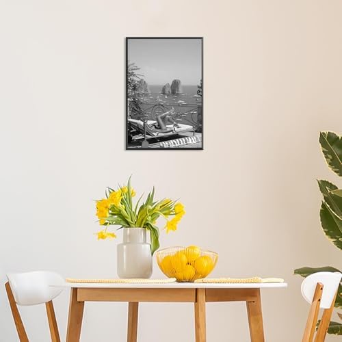 Retro Woman Sunbathing Poster Sexy Hot High Heels Girl Canvas Wall Art Black - Image 5