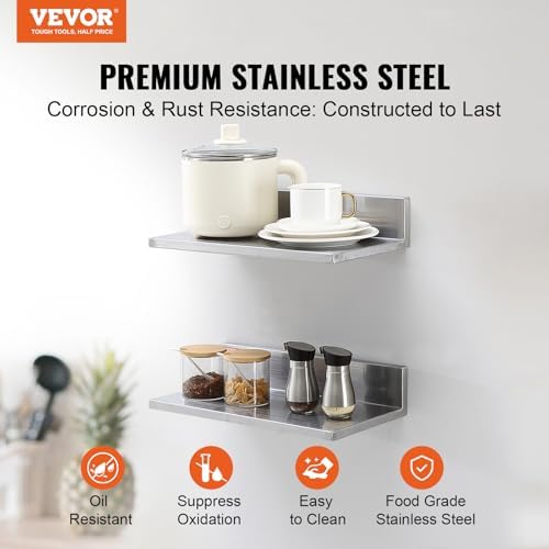 VEVOR Stainless Steel Wall Shelf, 8.6" x 16"-2 Pack - Image 4