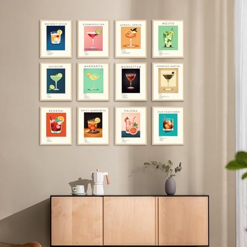 Retro Cocktail Poster Bar Wall Art, Classic Cocktail Wall Decor Set of 12 - Image 6
