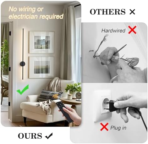 KARTOOSH Battery Operated Modern Wall Sconce Set of Two, 39.3 Inch Black - Image 2