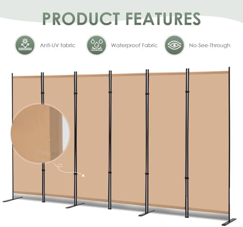 RANTILA 6 Panel Room Divider, 6 FT Folding Privacy Screen - Image 5