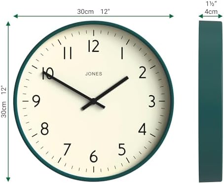 JONES CLOCKS® Studio Clock | Modern Round wall Clock | 12" | Dark Green | Easy - Image 3