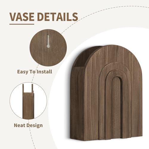 2 Pack Natural Wooden Wall Vase Set - Image 5