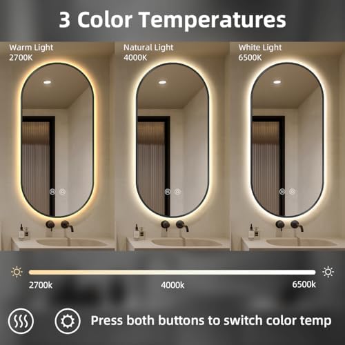24" W x 36" H Black Oval LED Bathroom Mirror - Image 3