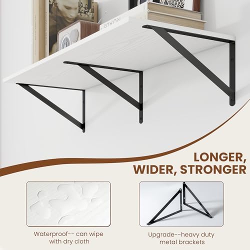 Heimlove 32W x 12D Deep Floating Shelves Set of 2 White - Image 4
