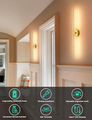 Wall Sconces Battery Operated Set of 2, 10000mAh Rechargeable Wall Lights - Image 6