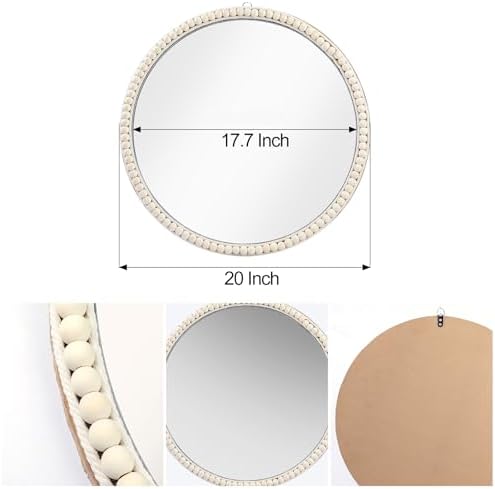 20 Inch Boho Beaded Round Mirror Wall Decor, Decorative Hanging Circle Nursery - Image 2