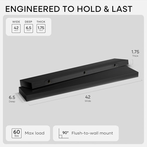 Homeforia 42 Inch Floating Shelves, High-End Solid Pine Wood - Image 3