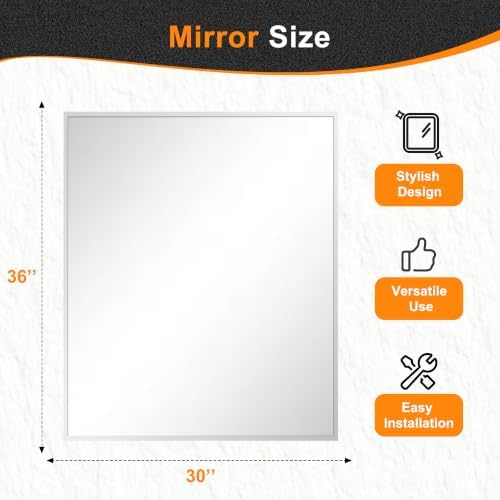 Delma Bathroom Vanity Mirror, 36x30 Silver Metal Framed Mirror - Image 2