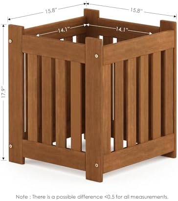 Furinno TIOMAN Planter Box, Hardwood Flower Box, Cube Garden Box, in Teak Oil - Image 2