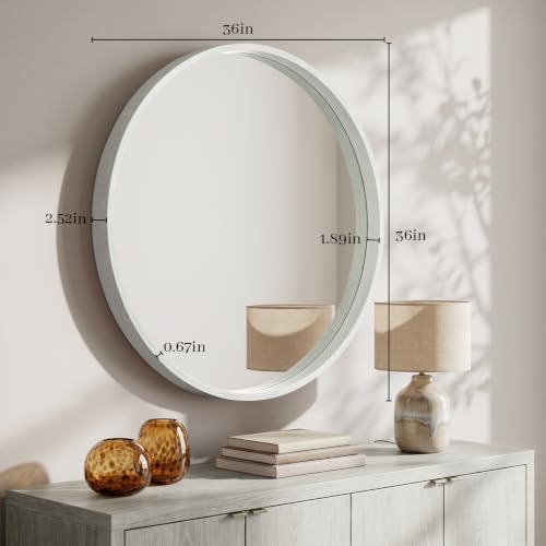 WallBeyond 36 Inch Round Wood Mirror, Large Circle Wooden Frame Wall Mirror - Image 5