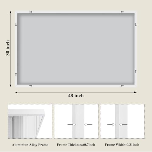 Koonmi White Rectangle Wall Mirror, 30x48 Inch Bathroom Mirror, Aluminum Frame - Image 2