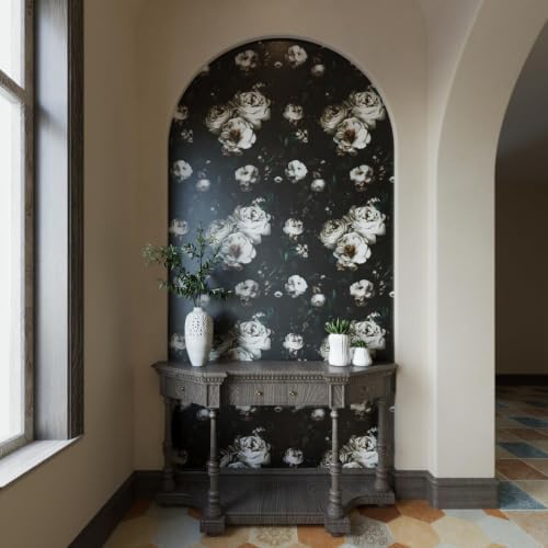 Laatse Dark Black Floral Wallpaper Peel and Stick 17.5" × 787" - Image 3