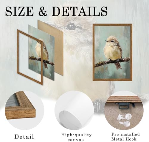 AVECCO Cute Funny Fluffy Bird on Branch Wall Art Canvas Framed 20x30 inches - Image 6