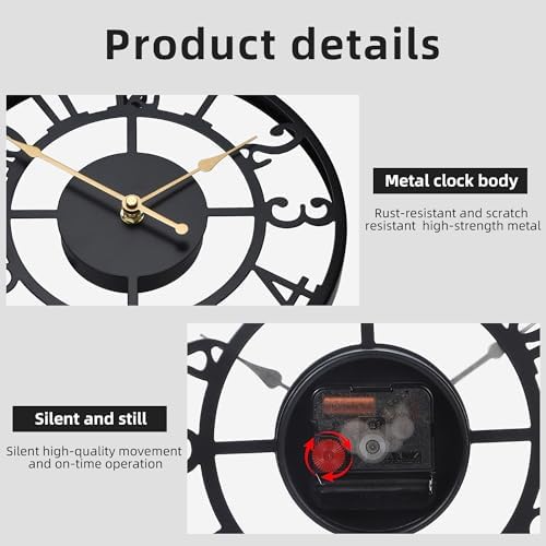 Wall Clock Battery Operated, Silent Non Ticking Modern Rustic Metal Small Clocks - Image 3
