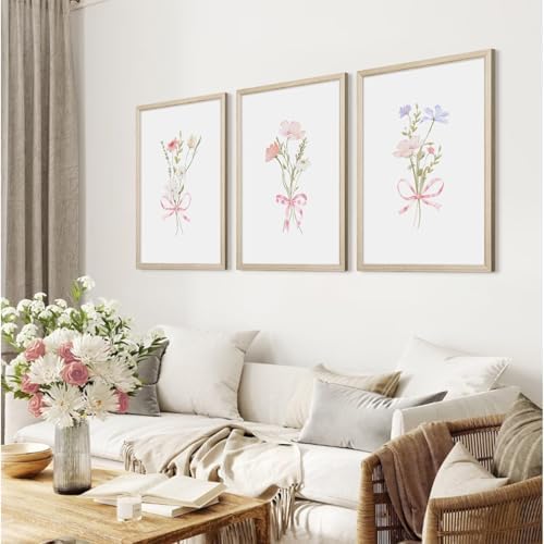 Girl Flower Bow Wall Art Coquette Pink Floral Canvas Wall Decor Nursery - Image 6