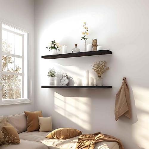 36 Inch Brown Wood Floating Shelves - Image 4