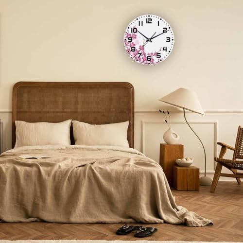 Flower Branches Wall Clock 10 inch Round Pink and Purple Silent Non Ticking - Image 5