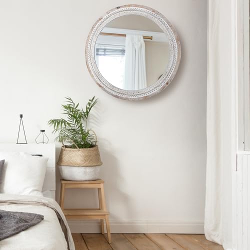 24'' Round Wall Mounted Mirror, Wood Decorative Circle Mirrors, Boho Mirrors - Image 4