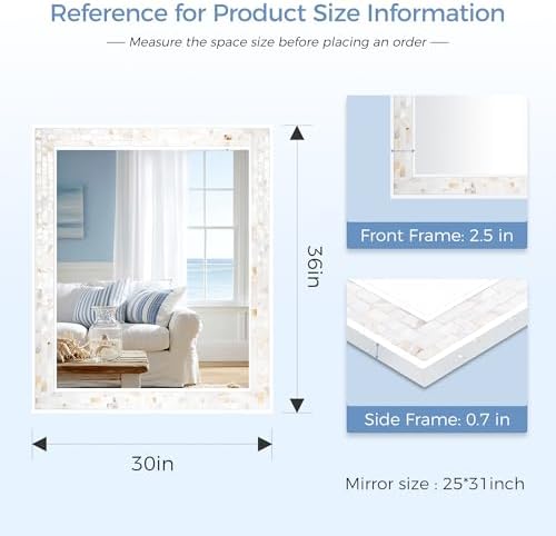Tanmicoshomy 30 x 36 Inch White Bathroom Rectangle Mirror - Image 3