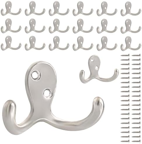 20 Pack Coat Hooks Wall Hooks for Hanging, Heavy Duty Double Prong Metal Hook by CBWLWJ