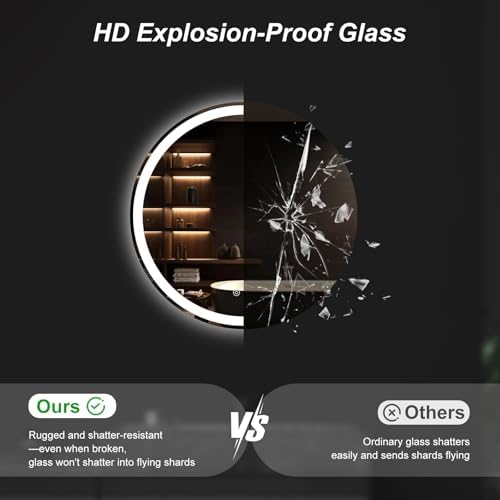 24 Inch LED Bathroom Mirror, Round Wall Mount Vanity Mirror - Image 6