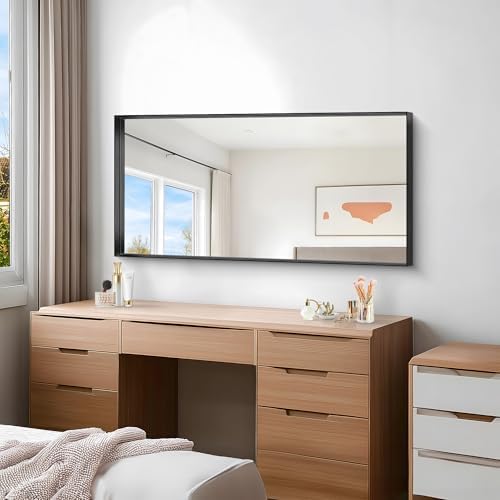 Black Bathroom Mirror, 24x48 Inch Rectangular Framed Mirror, Large Wall Mounted - Image 5