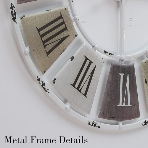 24" Distressed Metal Wall Clock, Roman Numeral Farmhouse Decor - Image 4