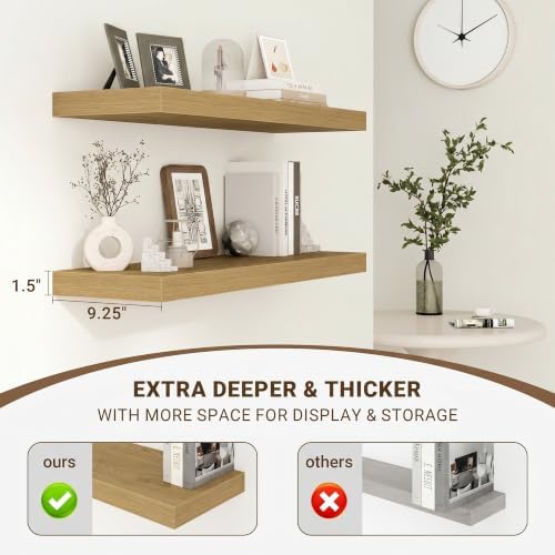 Acovy 40 Inch Floating Shelves, 3D Textured Wood Grain, Wooden Shelves - Image 5