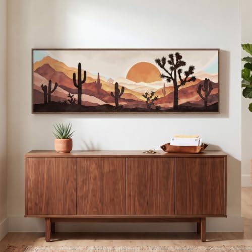 Framed Long Narrow Boho Desert Landscape Horizontal Wall Art, 60x20 Inch by MXART