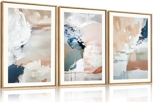 Large Abstract Brush Strokes Framed Canvas Wall Art, Neutral Navy Blue Wall - Image 6