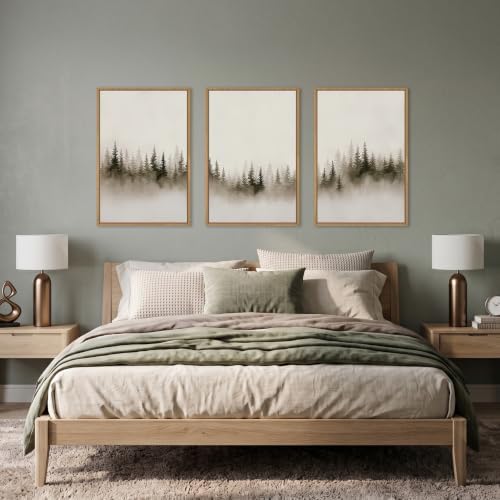 Abstract Neutral Gray Forest Landscape Framed Canvas Wall Art Set, Watercolor - Image 5
