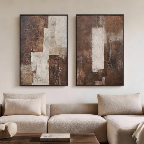 Framed Modern Brown Abstract 2 Piece Wall Art by Unknown