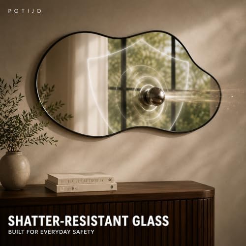 Irregular Wall Mirror 25 x 46 Inch Asymmetrical Black Mirror - Image 3